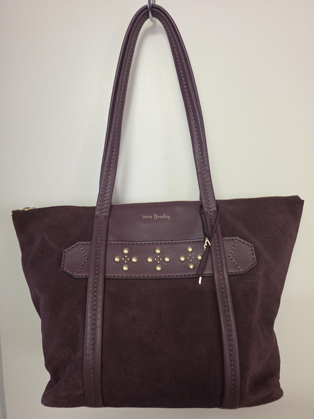 Vera Bradley Plum Leather & Suede Studded Tote